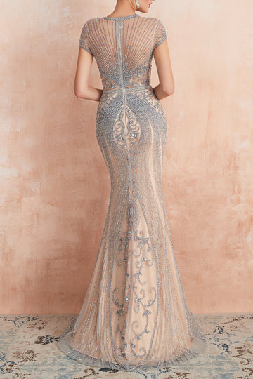 Mermaid Beaded Silver Prom Dress